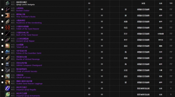 《魔兽世界》安其拉神殿掉落列表详情